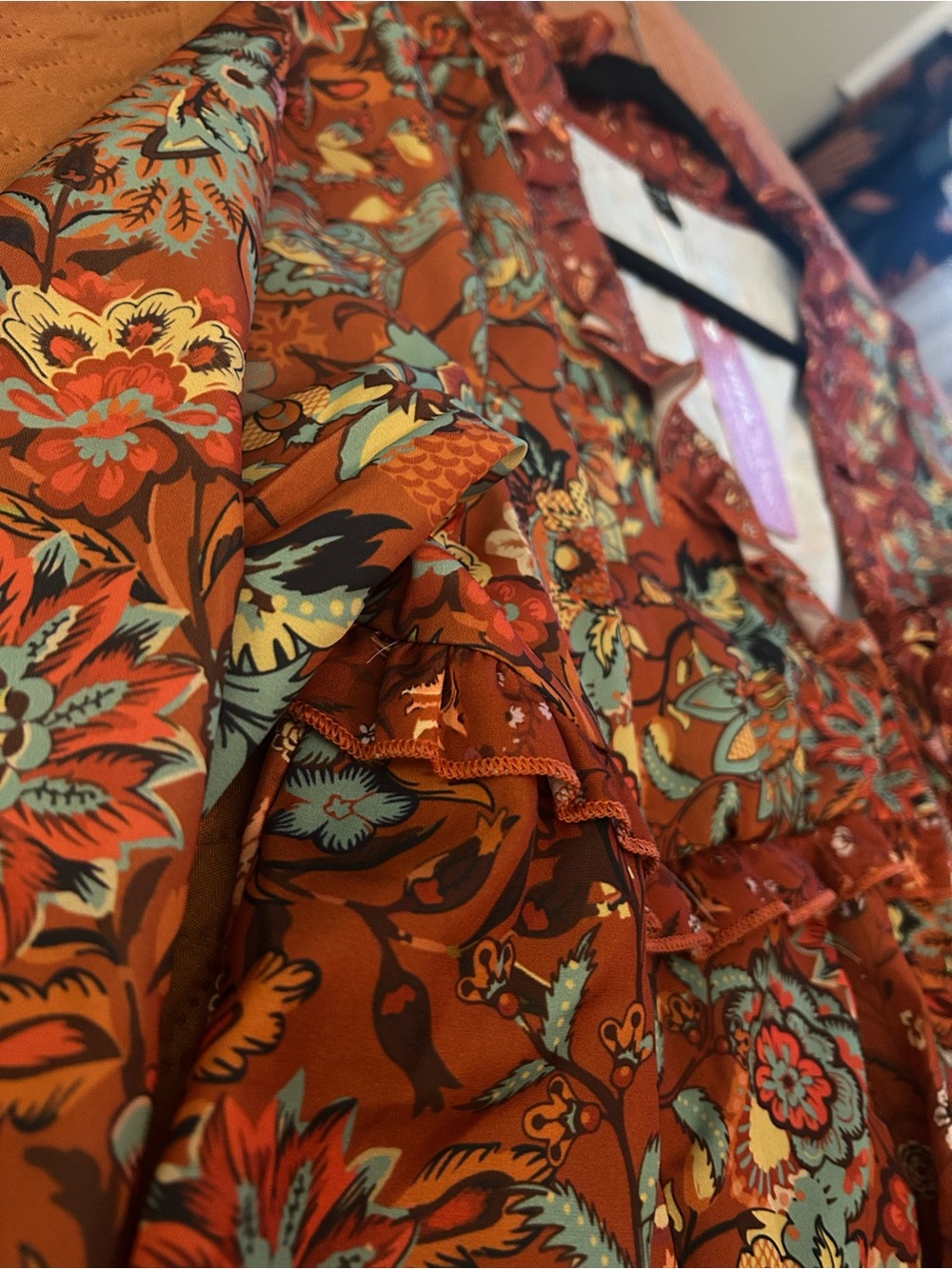 SHEIN Rust Floral Ruffle Blouse - Picture 7 of 9
